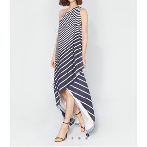Halston Heritage Stripe One Shoulder Wrap Gown
